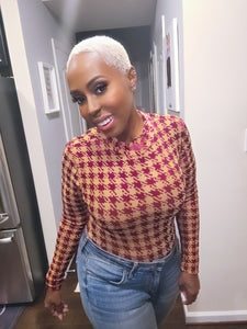 Burgundy houndstooth bodysuit