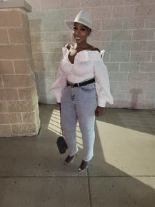 White poplin off shoulder top