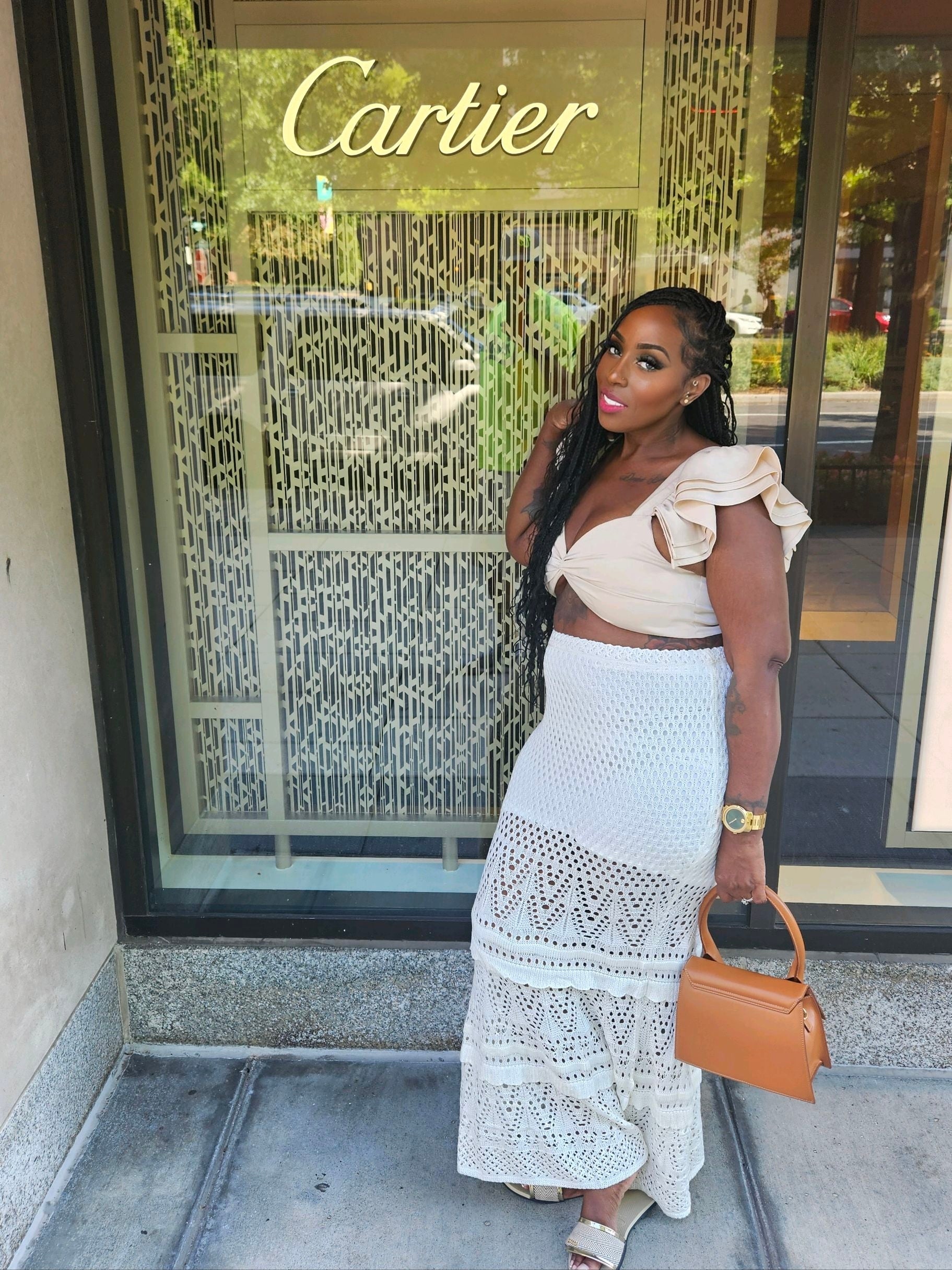 Cream Crop ruffle top. Zipper back